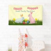 Bunnies, eieren, tulpen en Happy Easter Bunting Spandoek (Insitu)