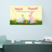 Bunnies, eieren, tulpen en Happy Easter Bunting Spandoek (Beurs)