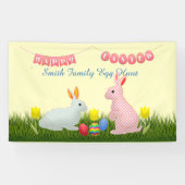 Bunnies, eieren, tulpen en Happy Easter Bunting Spandoek (Horizontaal)