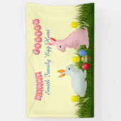 Bunnies, eieren, tulpen en Happy Easter Bunting Spandoek (Verticaal)