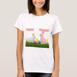 Bunnies, eieren, tulpen en Happy Easter Bunting T-shirt