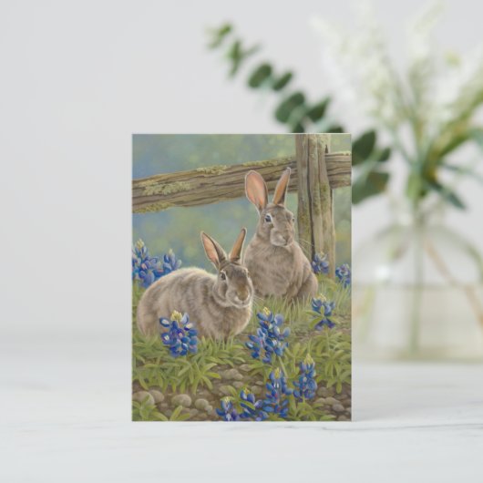 Bunnies en blauwbonnaars briefkaart (Staand voorkant)