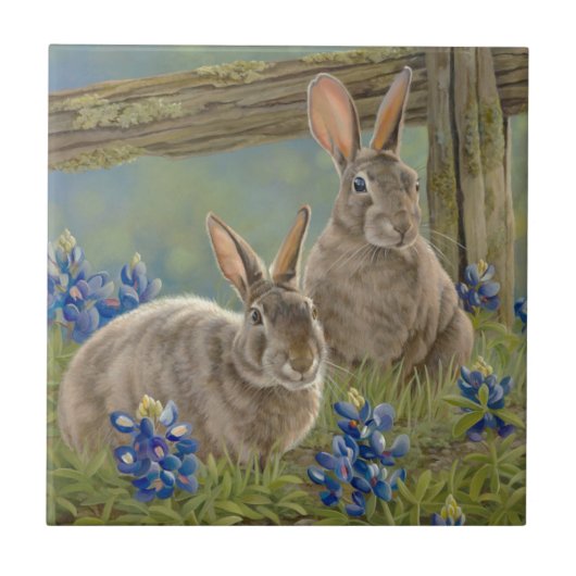Bunnies en blauwbonnaars tegeltje (Voorkant)