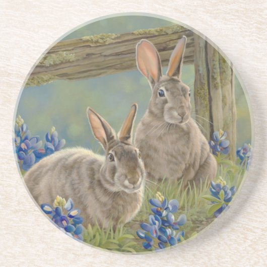 Bunnies en blauwbonnaars zandsteen onderzetter (Voorkant)