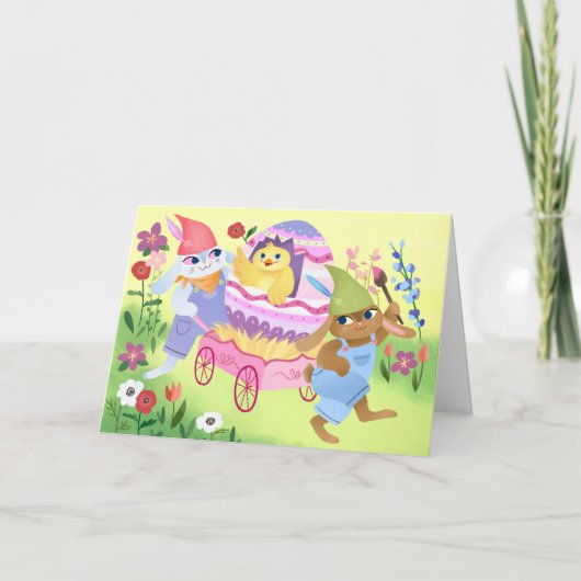 Bunnies en Chick Happy Easter Kaart (Voorkant)
