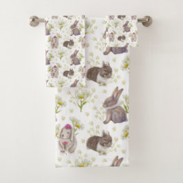 Bunnies en Daisies Patroon op witte handdoek Set