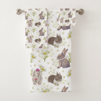 Bunnies en Daisies Patroon op witte handdoek Set