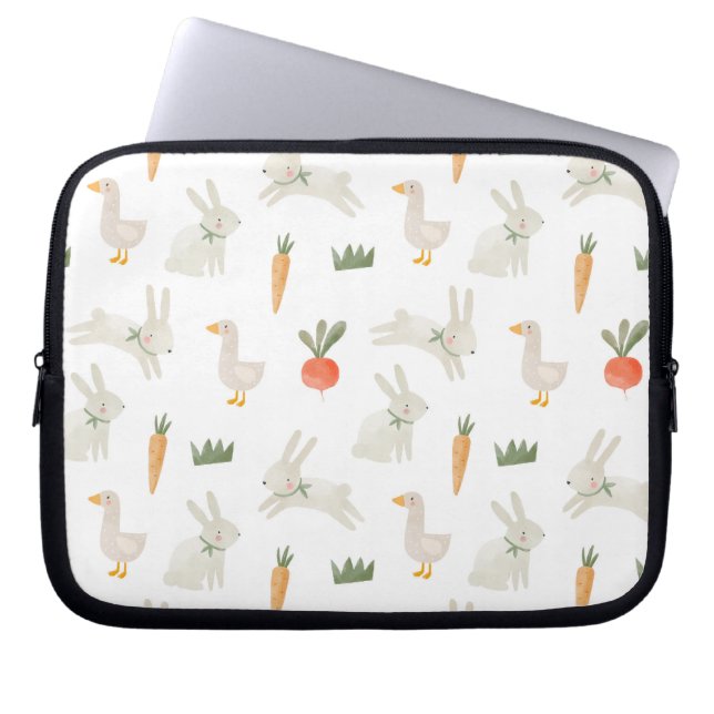 Bunnies en eenden op het Boerderij Pattern Laptop Sleeve (Voorkant)