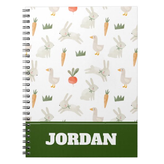 Bunnies en eenden op het Boerderij Pattern Notitieboek (Voorkant)