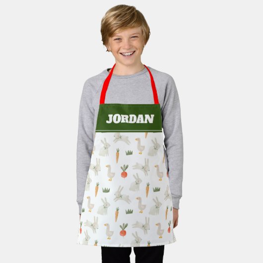 Bunnies en eenden op het Boerderij Pattern Schort (Gedragen)