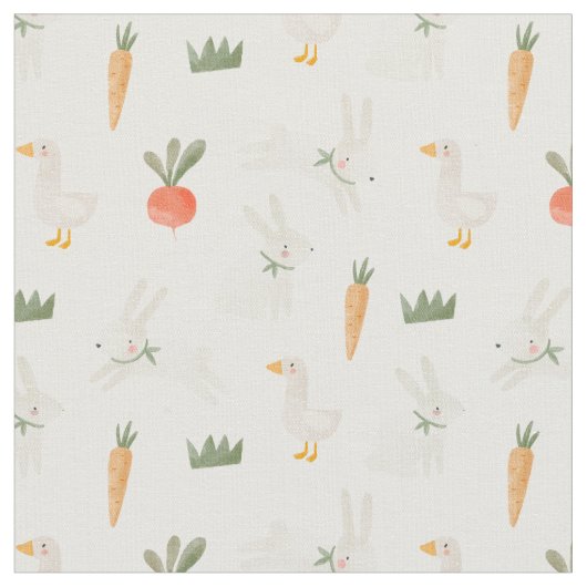 Bunnies en eenden op het Boerderij Pattern Stof (Close Up)