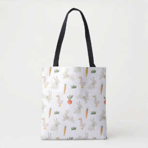 Bunnies en eenden op het Boerderij Pattern Tote Bag