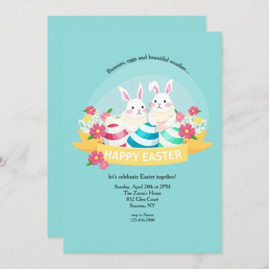 Bunnies en eieren Pasen Uitnodiging (Voorkant / Achterkant)