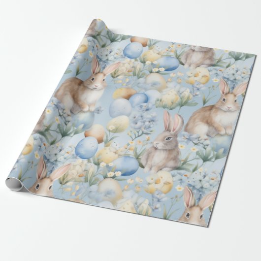 Bunnies en eiertuin cadeaupapier (Uitgerold)