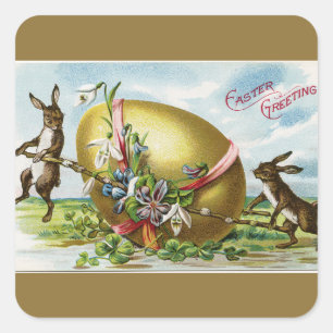 Bunnies en gouden paaseieren Vierkante Sticker