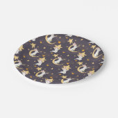 Bunnies en goudsterren op grijs papieren bordje (Gekanteld)