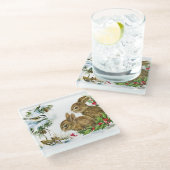 Bunnies en vogel genieten van sneeuw glazen onderzetter (Schuin)