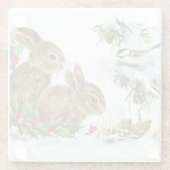 Bunnies en vogel genieten van sneeuw glazen onderzetter (Achterkant)