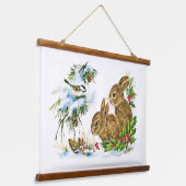 Bunnies en vogel genieten van sneeuw hangend wandkleed (Gebogen)