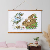 Bunnies en vogel genieten van sneeuw hangend wandkleed (Slaapkamer)
