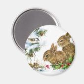 Bunnies en vogel genieten van sneeuw magneet (Voorkant / Achterkant)