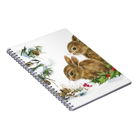 Bunnies en vogel genieten van sneeuw notitieboek (Rechterzijde)