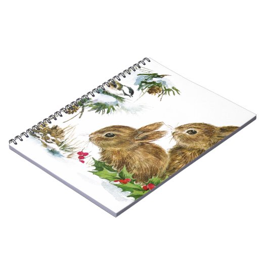 Bunnies en vogel genieten van sneeuw notitieboek (Linkerzijde)