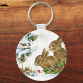 Bunnies en vogel genieten van sneeuw sleutelhanger (Voorkant)