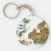 Bunnies en vogel genieten van sneeuw sleutelhanger (Voorkant)