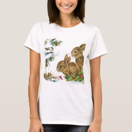 Bunnies en vogel genieten van sneeuw t-shirt