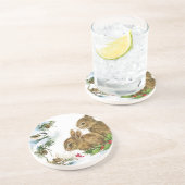 Bunnies en vogel genieten van sneeuw zandsteen onderzetter (Zijkant)