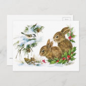 Bunnies en vogel genieten van sneeuwBriefkaart Briefkaart (Voorkant / Achterkant)
