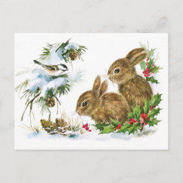 Bunnies en vogel genieten van sneeuwBriefkaart Briefkaart
