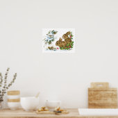 Bunnies en vogels genieten van een sneeuwkerstdeco poster (Keuken)