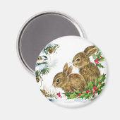 Bunnies en vogels genieten van kerstsneeuw magneet (Voorkant / Achterkant)