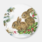 Bunnies en vogels genieten van kerstsneeuw magneet (Voorkant)
