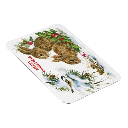 Bunnies en vogels genieten van sneeuwkerkerst magneet (Rechterzijde)