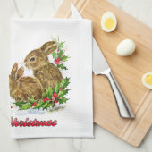 Bunnies en vogels genieten van sneeuwkerkerst theedoek (Quarter Fold)