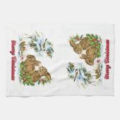 Bunnies en vogels genieten van sneeuwkerkerst theedoek (Horizontaal)