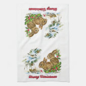Bunnies en vogels genieten van sneeuwkerkerst theedoek (Verticaal)