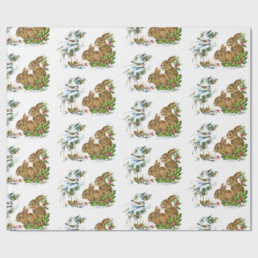 Bunnies en vogels genieten van winterkerst cadeaupapier (Vlak)
