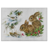 Bunnies en vogels genieten van winterkerst snijplank (Voorkant)