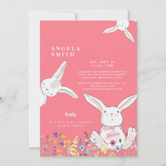 Bunnies en wilde bloemen, kleurrijk Baby shower Kaart (Voorkant)