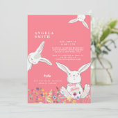 Bunnies en wilde bloemen, kleurrijk Baby shower Kaart (Staand voorkant)