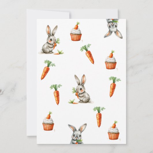 Bunnies en wortelen 1e verjaardagsfeest kaart (Achterkant)