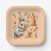 Bunnies en wortelen 1e verjaardagsfeest papieren bordje (Voorkant)