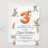 Bunnies en wortelen 3e verjaardagsfeest kaart (Voorkant)