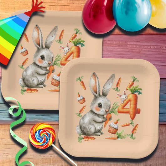 Bunnies en wortelen 4e verjaardagsfeest papieren bordje