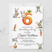 Bunnies en wortelen 6e verjaardagsfeest kaart (Voorkant)