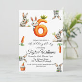 Bunnies en wortelen 6e verjaardagsfeest kaart (Staand voorkant)